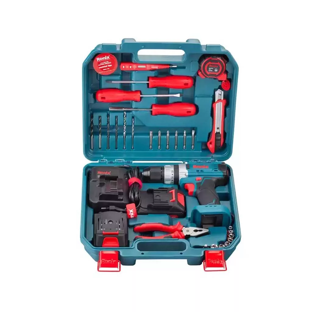 کیت دریل شارژی چکشی 16 ولت دو باتری مدل RS-8615 رونیکس