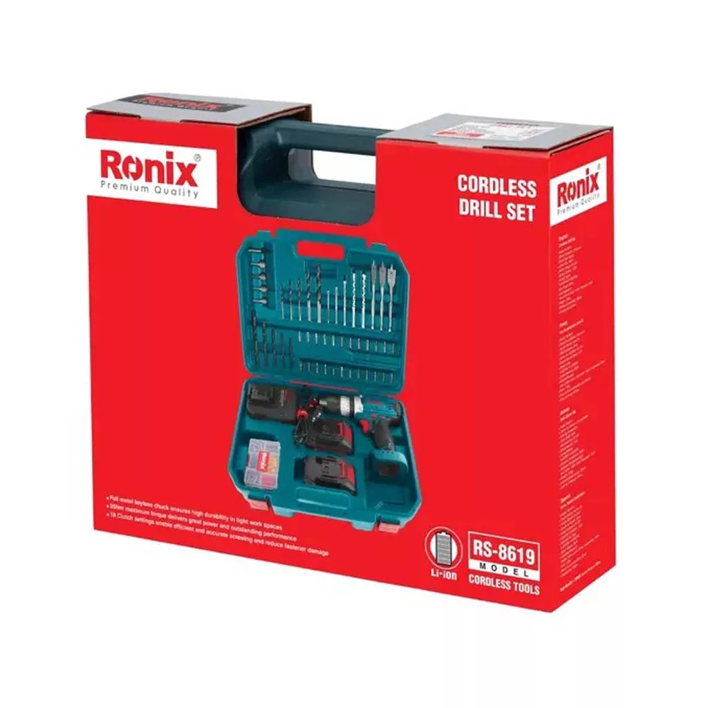 کیت دریل شارژی چکشی 20 ولت دو باتری مدل RS-8619 رونیکس